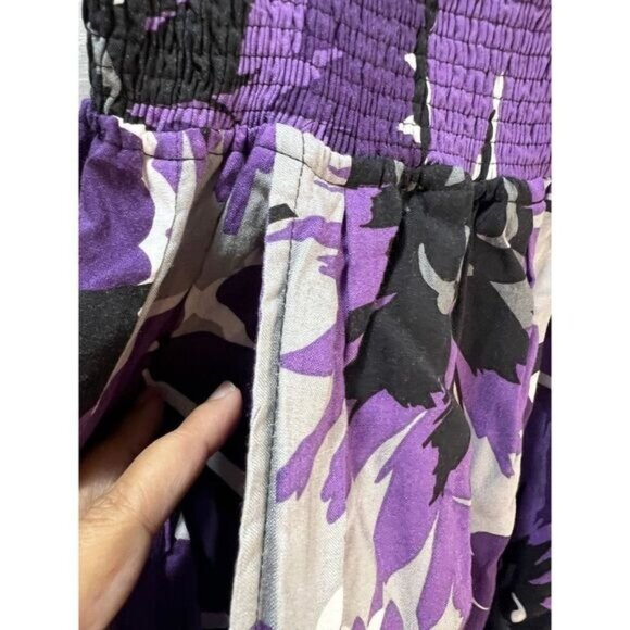 Smocked Waist Purple & Black Floral Print A-Line Mini Skirt Small - Picture 3 of 6
